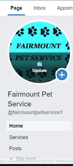 My pet service business page on Facebook