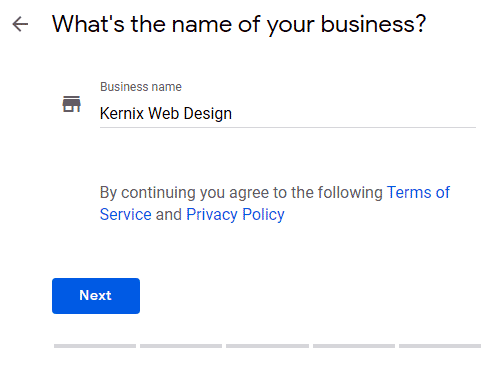 Business name screen