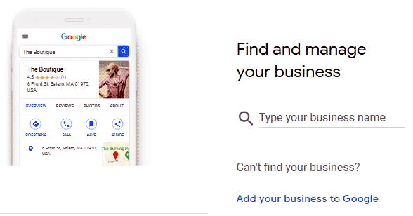 1st screen for Google My Business listing