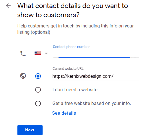 Google my business contact information