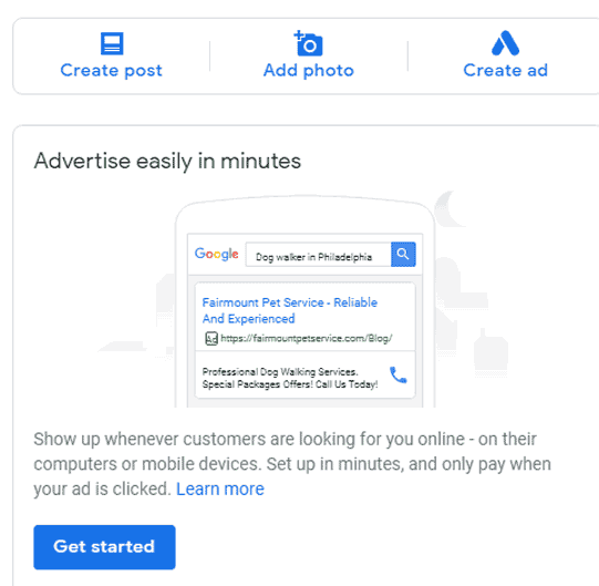 GMB uick access menu